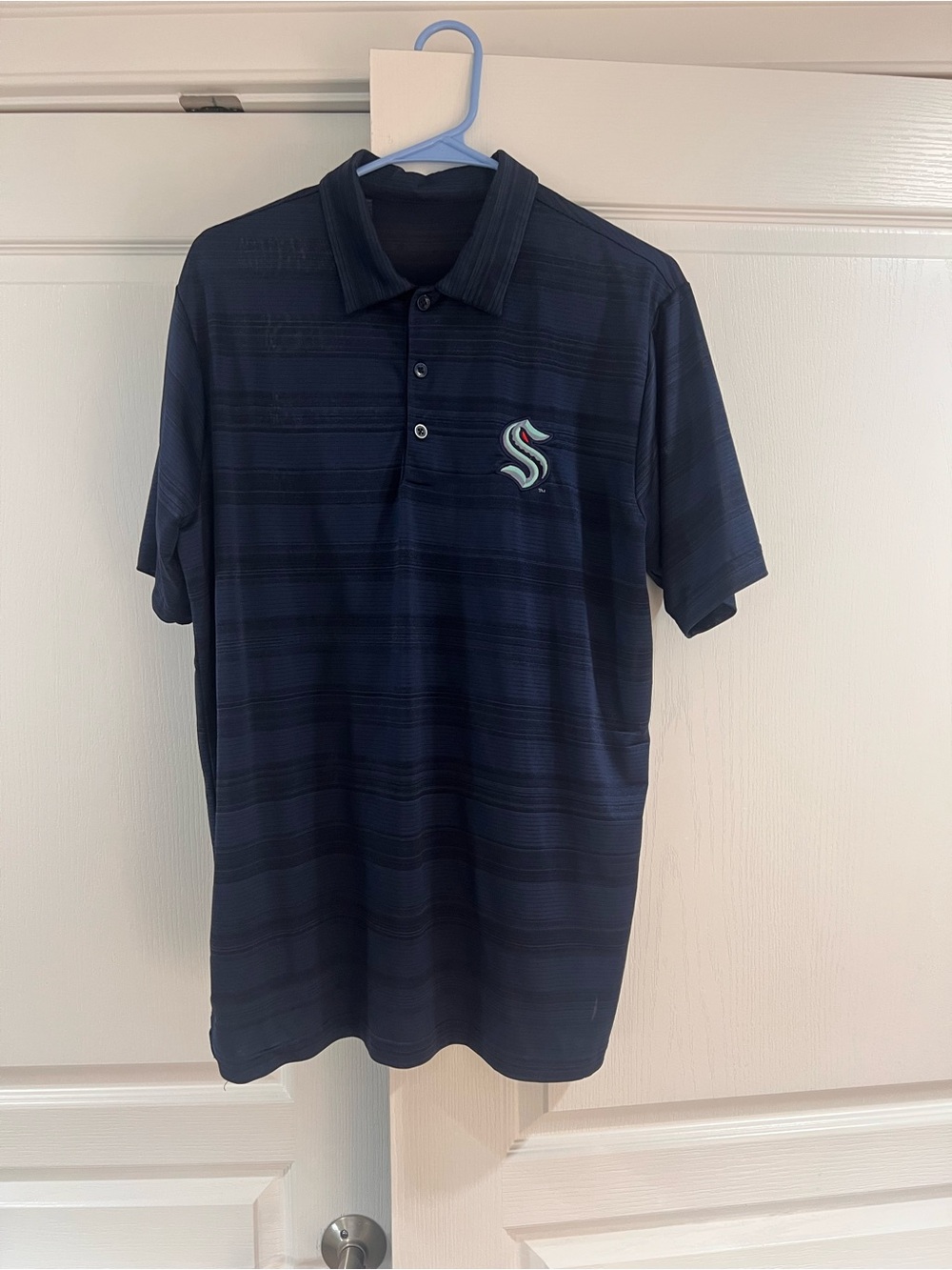 NHL Men's Navy Striped Polo with Emblem